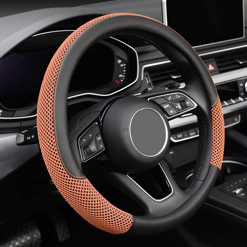 KAFEEK Steering Wheel Cover, Universal 15 inch, Microfiber Leather Viscose, Breathable, Anti-Slip,Warm in Winter and Cool in Summer, Black&Brown - Image 1